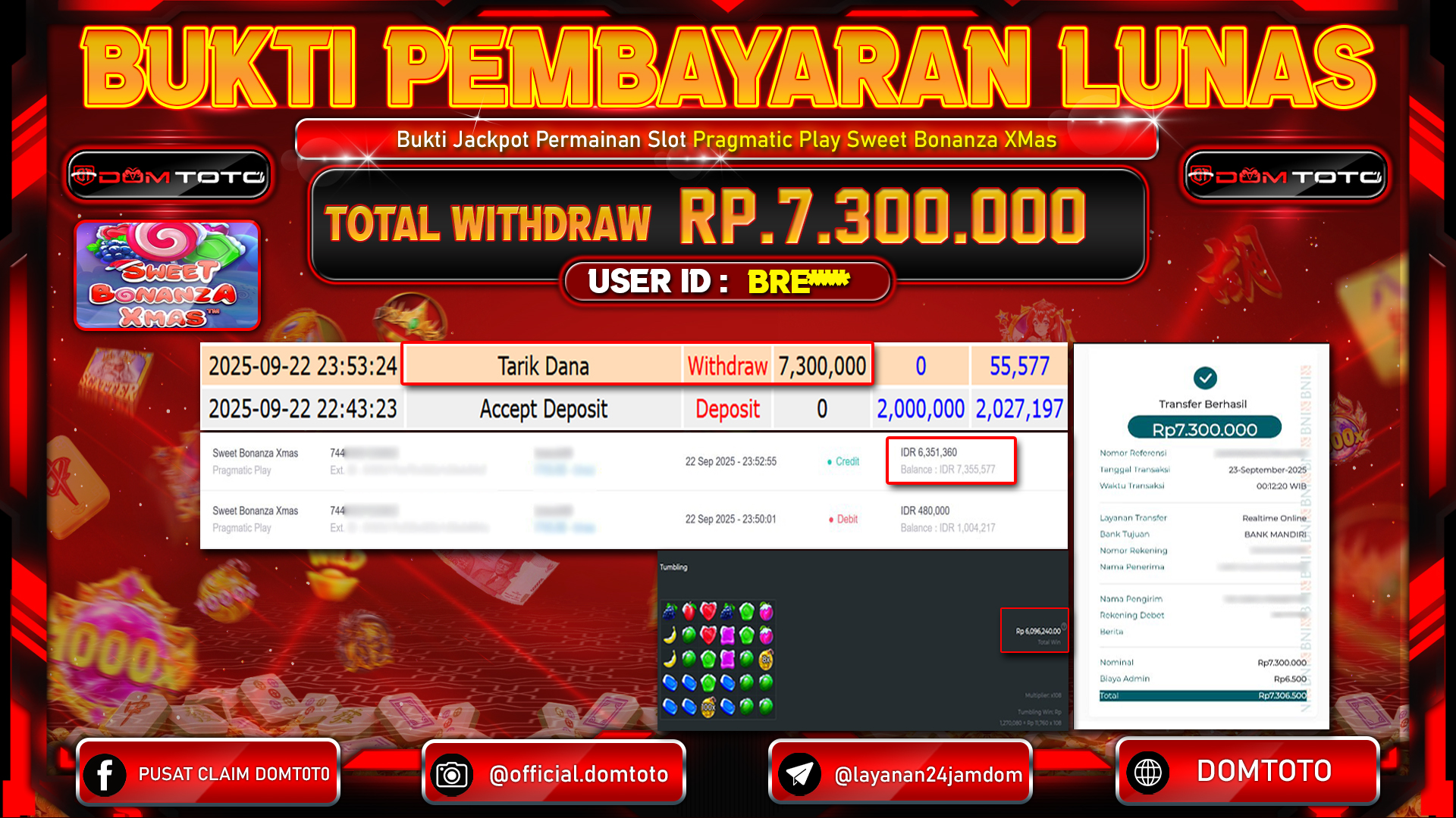 JACKPOT SLOT Pragmatic Play Sweet Bonanza Xmas 23 SEPTEMBER 2025